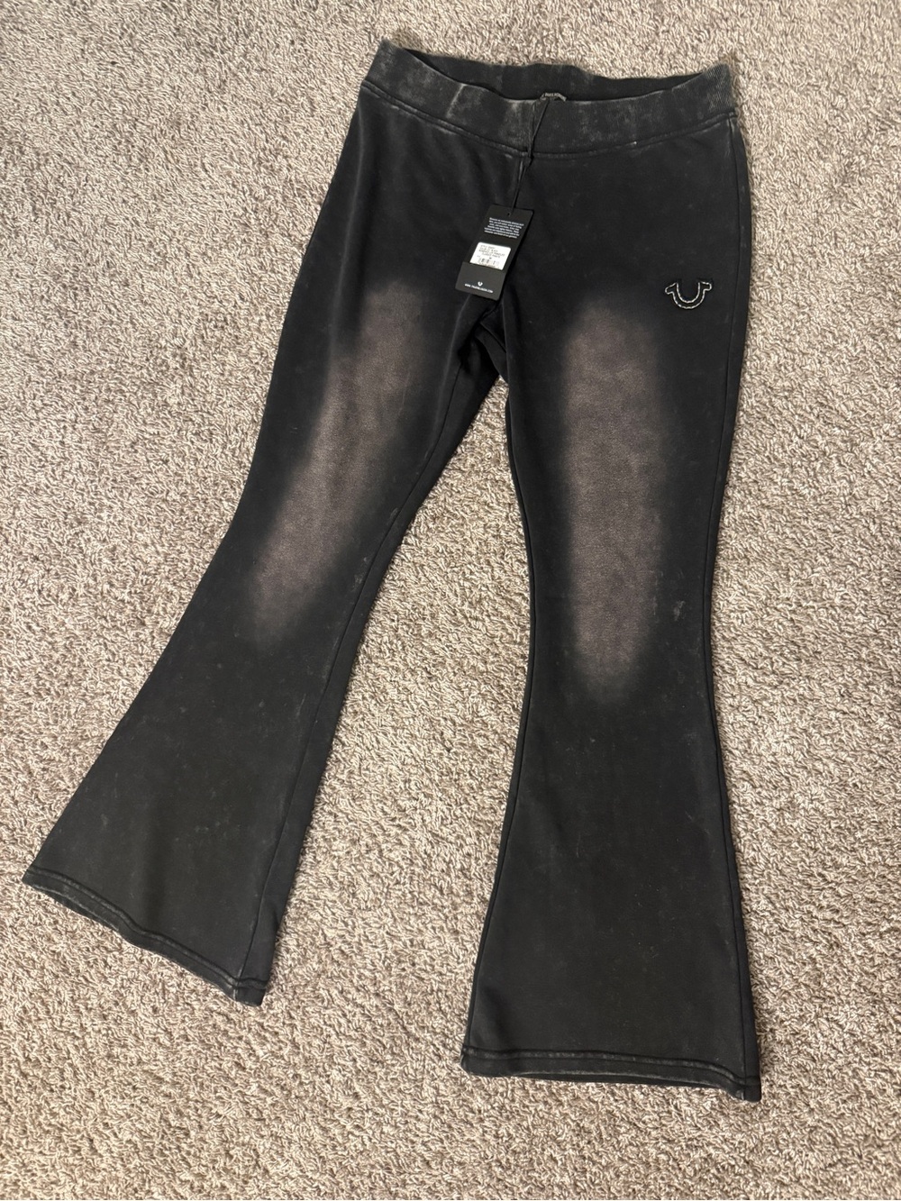 True Religion Black Flared Leggings with Signature Logo